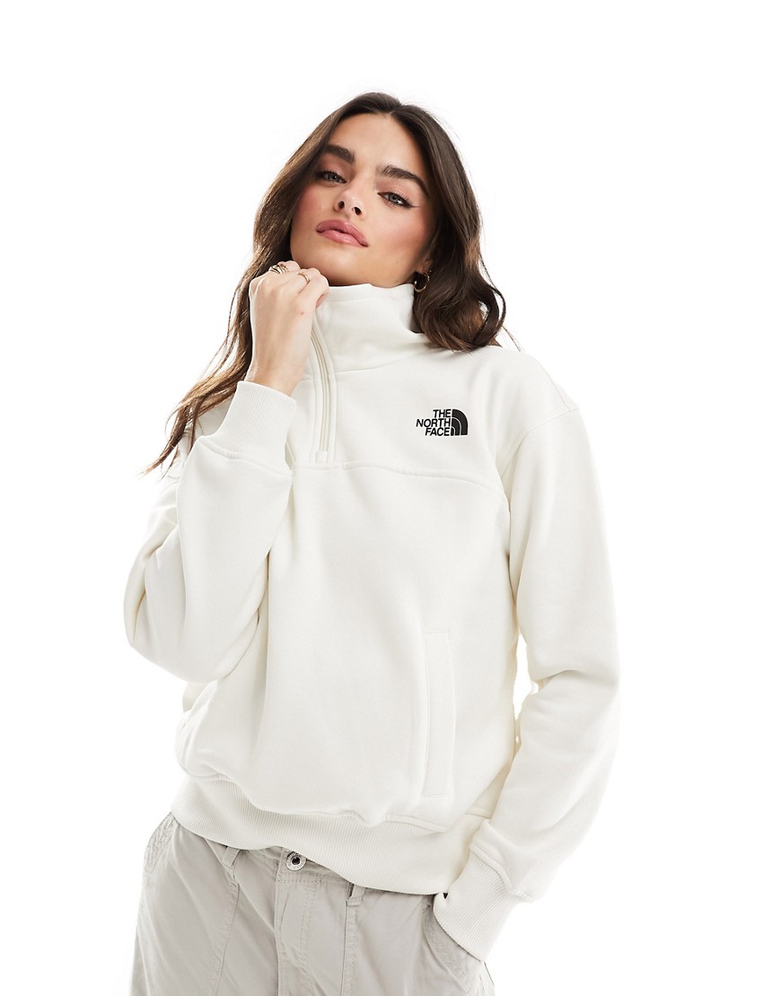 The North Face Essential logo oversized 1/4 sweatshirt in off white