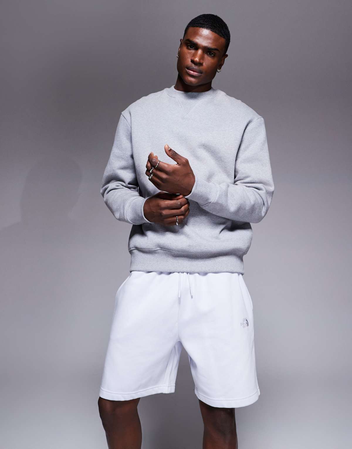 The North Face Essential logo sweatshorts in grey