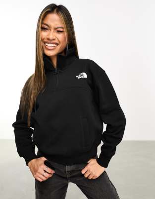 The North Face - Essential - Oversize-Sweatshirt in Schwarz mit kurzem Reißverschluss