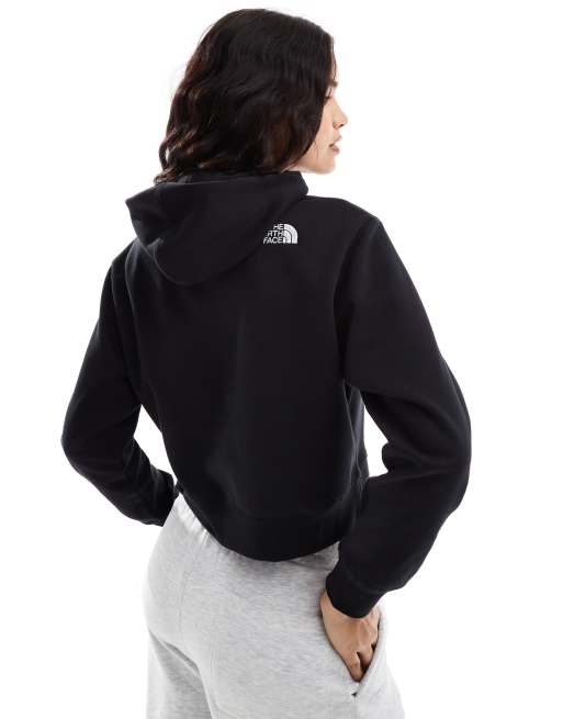 The North Face Essential oversized cropped logo hoodie in black ASOS