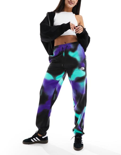  The North Face Essential oversized fleece high waist joggers in blue marble print Exclusive at ASOS