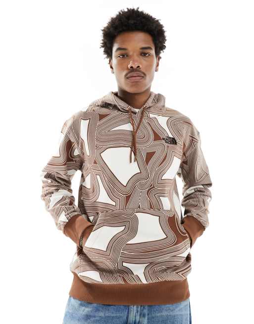 The North Face Essential oversized fleece hoodie in brown geo print  Exclusive at ASOS