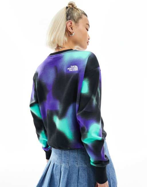 The North Face Essential oversized fleece sweatshirt in blue marble print Exclusive at ASOS, 3 of 4