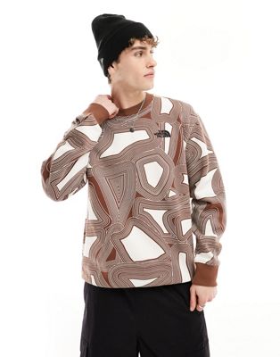 The North Face Essential oversized fleece sweatshirt in brown geo print Exclusive at ASOS