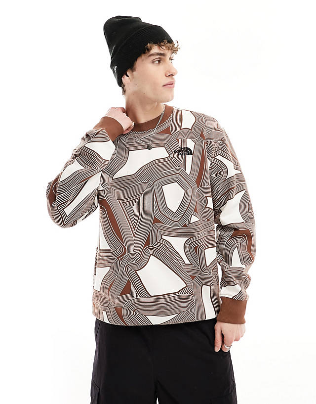 The North Face - essential oversized fleece sweatshirt in brown geo print exclusive at asos
