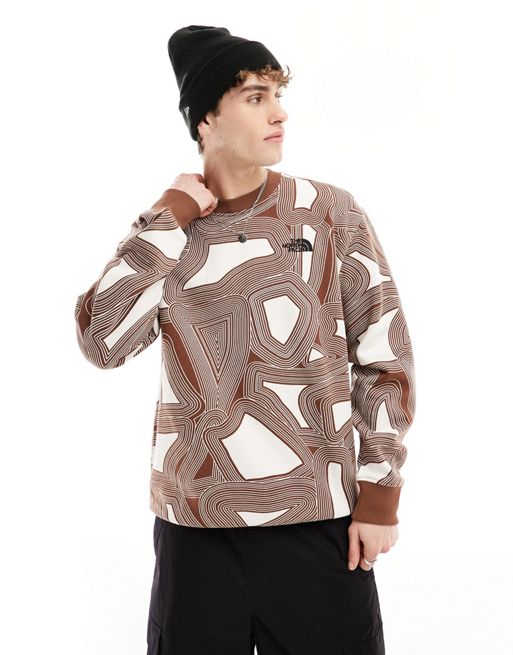The North Face Essential oversized fleece sweatshirt Nike in brown geo print Exclusive at FhyzicsShops