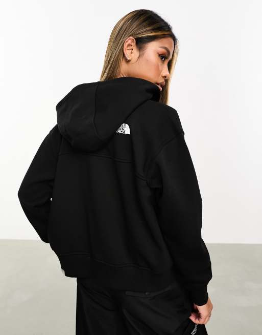 The North Face Essential oversized zip up fleece hoodie in black, 3 of 4