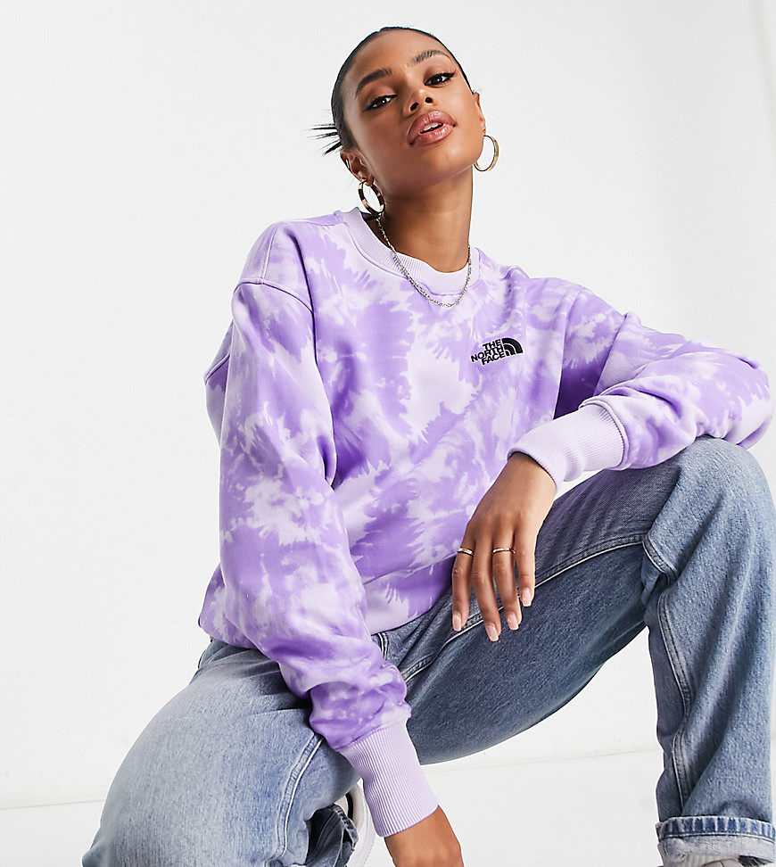 The North Face Essential sweatshirt in lilac tie dye Exclusive at ASOS-Grey
