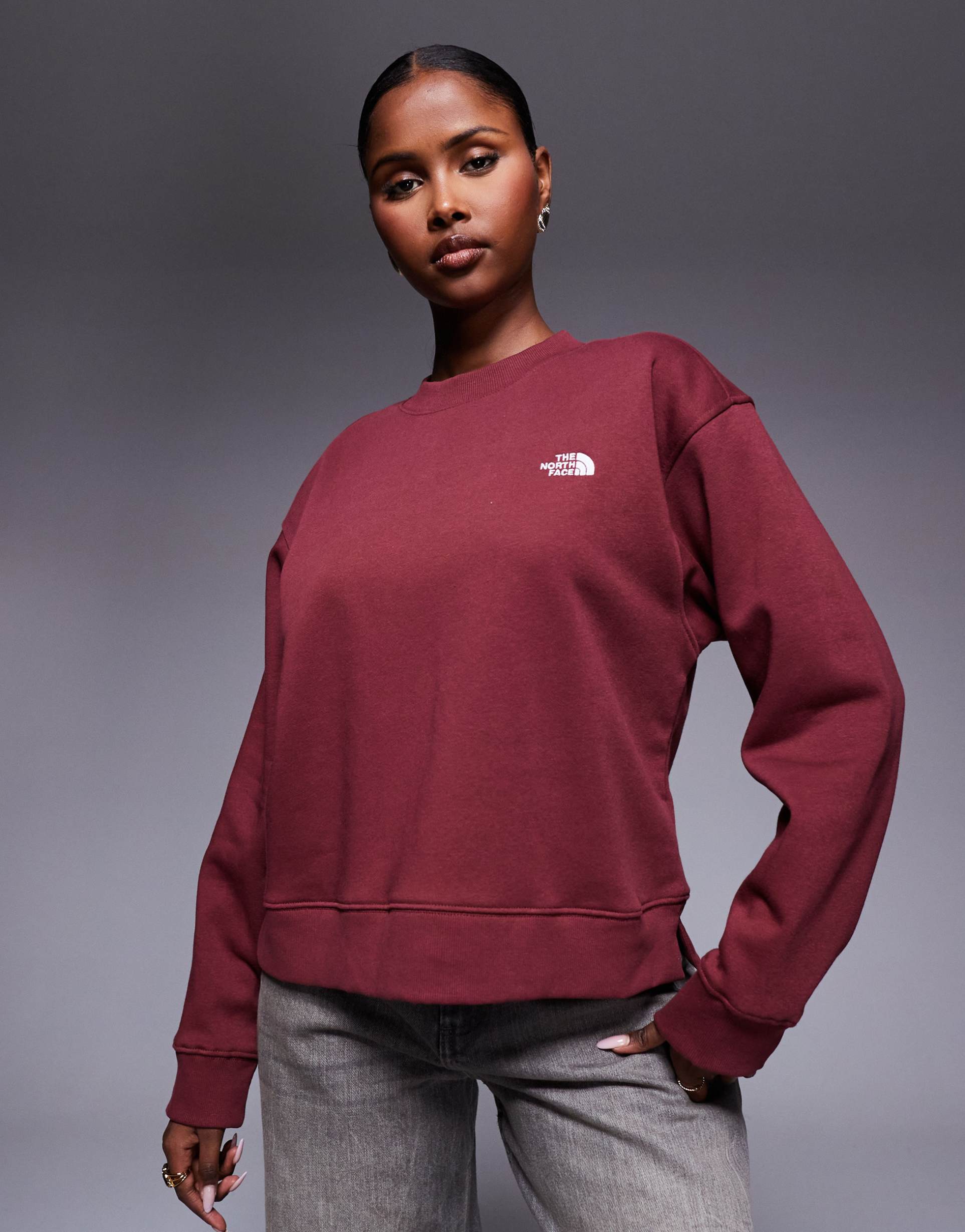 the north face evolution fleece crew in maroon