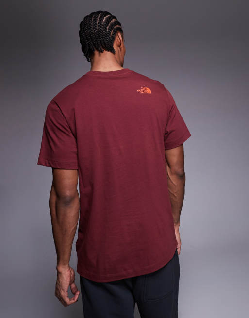 The North Face Evolution Sunrise chest and back print short sleeve t-shirt in burgundy, 3 of 5