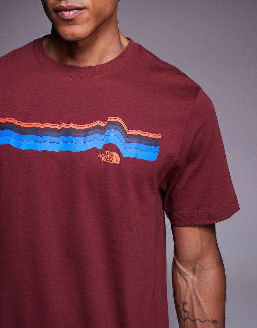 The North Face Evolution Sunrise chest and back print short sleeve t-shirt in burgundy, 5 of 5