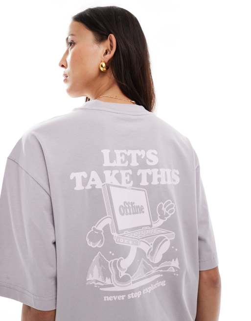 The North Face - Explore - Oversized T-shirt met print op de achterkant in pastelgrijs, 2 van 4