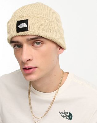 The North Face Explore ribbed knit beanie in stone