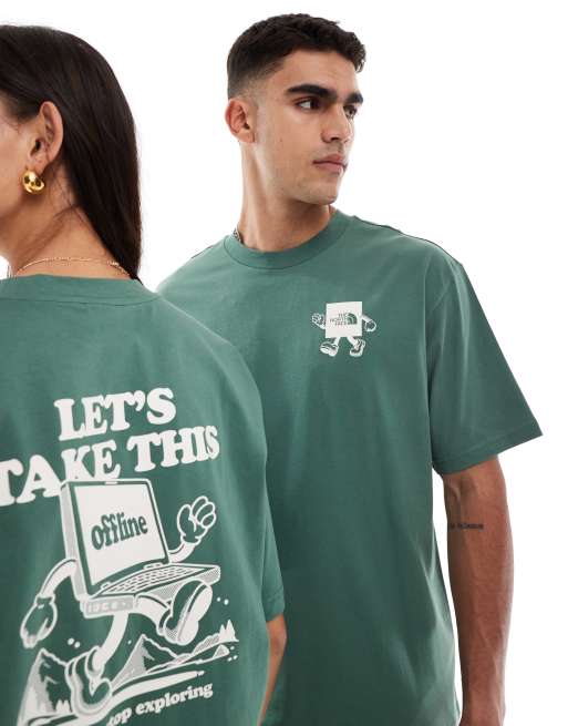 The North Face – Explore – T-shirt oversize w spranym zielonym kolorze z nadrukiem na plecach, 3 z 4