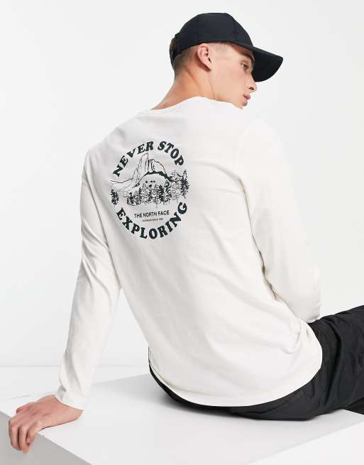 The North Face Exploring Circle Back Print Long Sleeve T Shirt In White