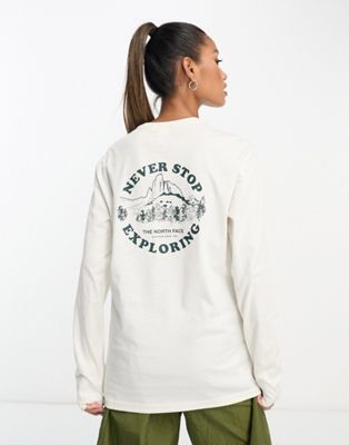 The North Face Exploring Circle back print long sleeve t-shirt in white Exclusive at ASOS