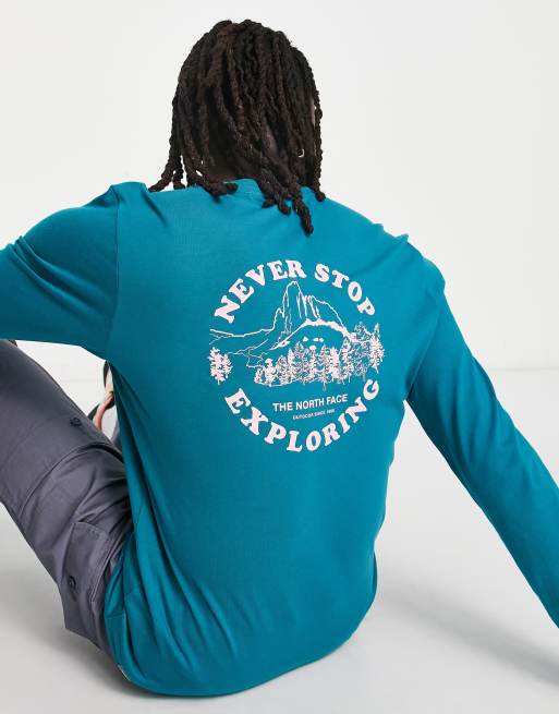 The North Face - Exploring Circle - T-shirt met lange mouwen em print op de achterkant in groenblauw, exclusief bij ASOS
