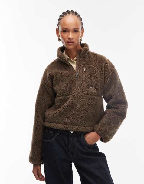 The North Face Extreme borg quarter zip logo pocket fleece in brown - view 1