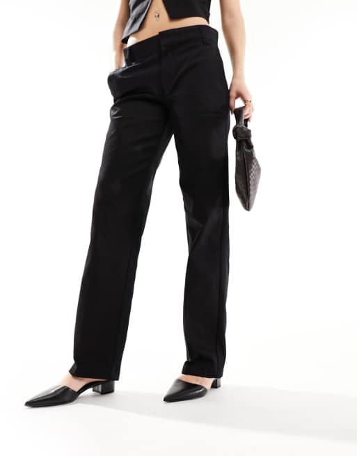 High Waisted Embroidered Black Wide Leg Pants