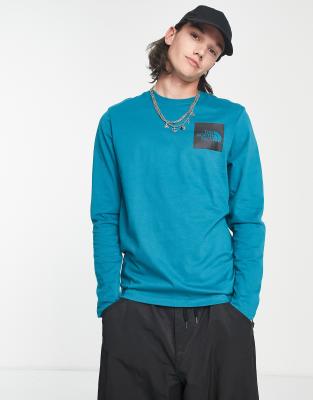 Chemise mesh bleu sarcelle à coutures contrastées manches longues | FR