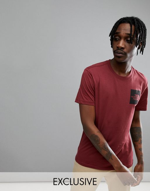 The North Face Fine T Shirt Square Logo Exclusive To Asos In Burgundy Asos