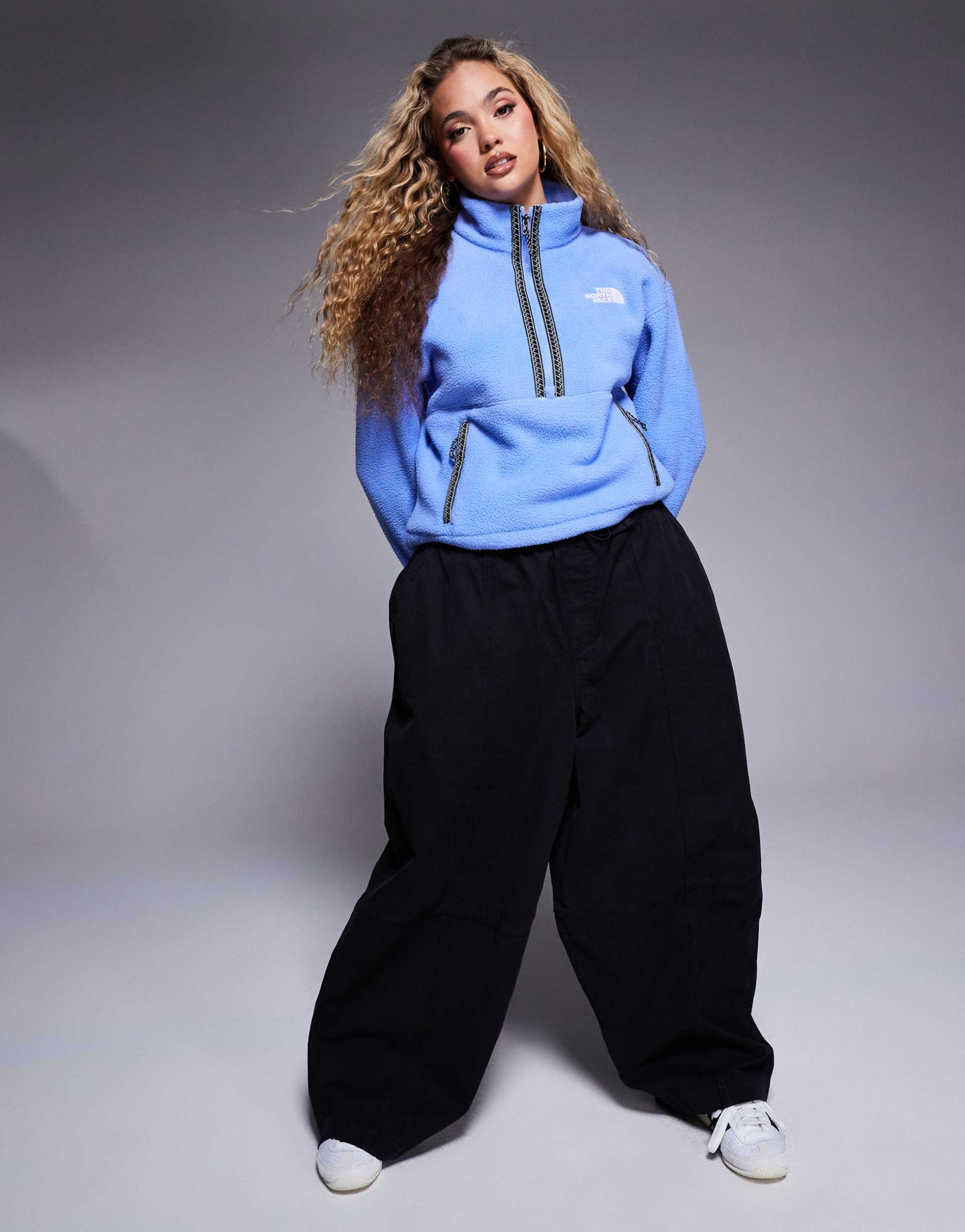 the north face fleeski quarter zip pullover in blue