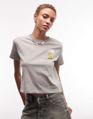 The North Face flower embroidery T-shirt in gray