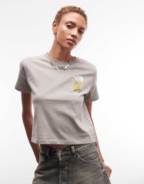 The North Face flower embroidery T-shirt in gray - view 1