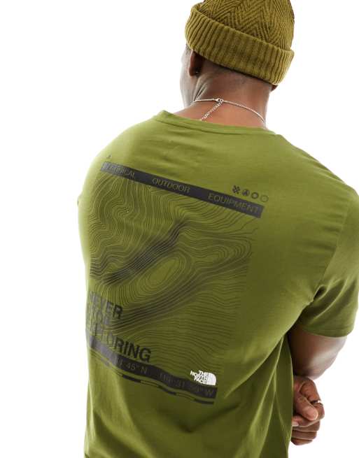 The North Face Foundation mountain lines back print t-shirt in olive