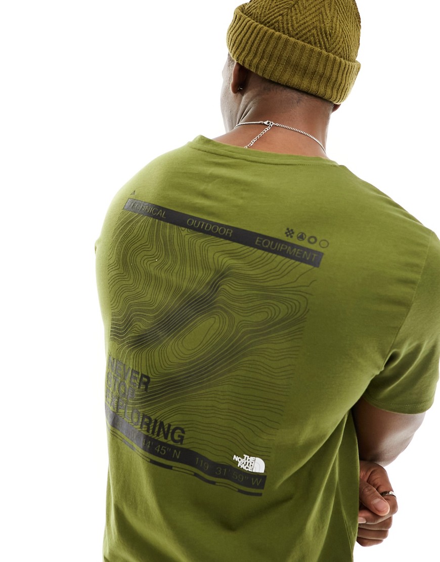 The North Face Foundation mountain lines backprint t-shirt in olive-Green