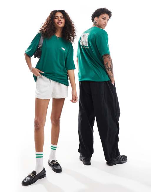 The North Face Geolines Redbox back print oversized t-shirt in dark green exclusive to ASOS