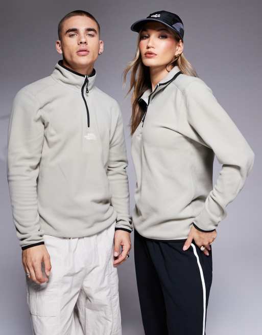The North Face Glacier 1/4 zip central logo fleece in grey, 4 of 4
