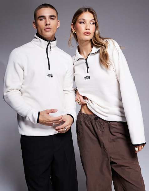 The North Face Glacier 1/4 zip central logo fleece in off white - view 1