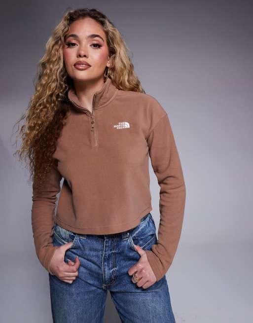 The North Face Glacier 1/4 zip cropped fleece in brown | ASOS