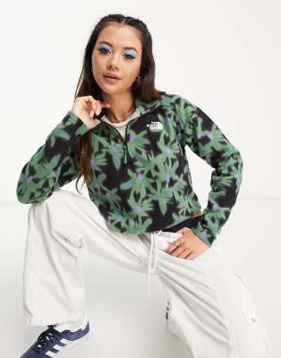 THE NORTH FACE GLACIER 1/4 ZIP CROPPED FLEECE IN GREEN FLOWER PRINT EXCLUSIVE TO ASOS