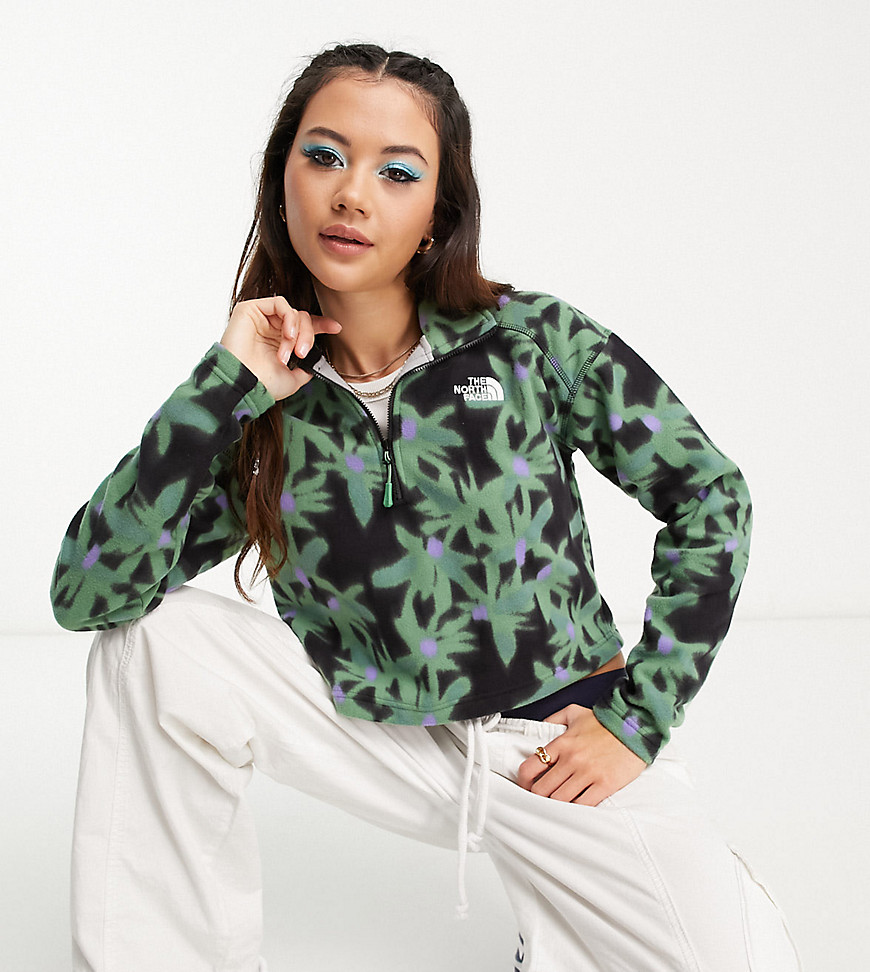 The North Face Glacier 1/4 zip cropped fleece in green flower print Exclusive to ASOS