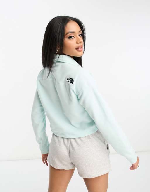 The North Face Glacier 1/4 zip cropped fleece in light blue Exclusive at ASOS, 2 of 4