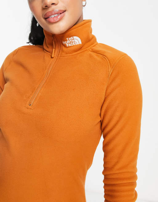 The North Face Glacier 1/4 zip fleece dress with neck logo in brown  Exclusive at ASOS