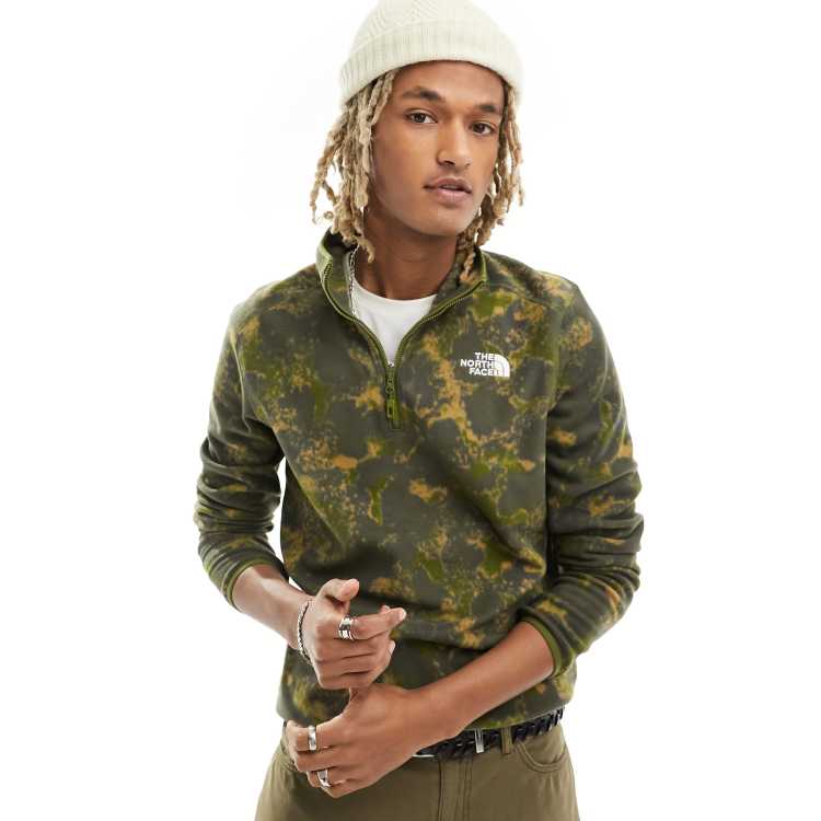 ★英国発*The North Face*新作*Seven Summits ZIP フリース/CAMO The North Face Glacier 1/4 zip logo fleece in green moss