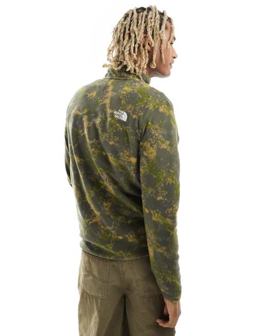 The North Face Glacier 1/4 zip logo fleece in green moss camo print, 3 of 4