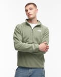 [The North Face] The North Face Glacier 1/4 zip logo fleece in light green 2XL Bark Mist