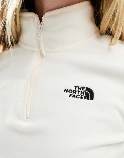 The North Face Glacier 1/4 zip logo fleece in off white, 4 of 4