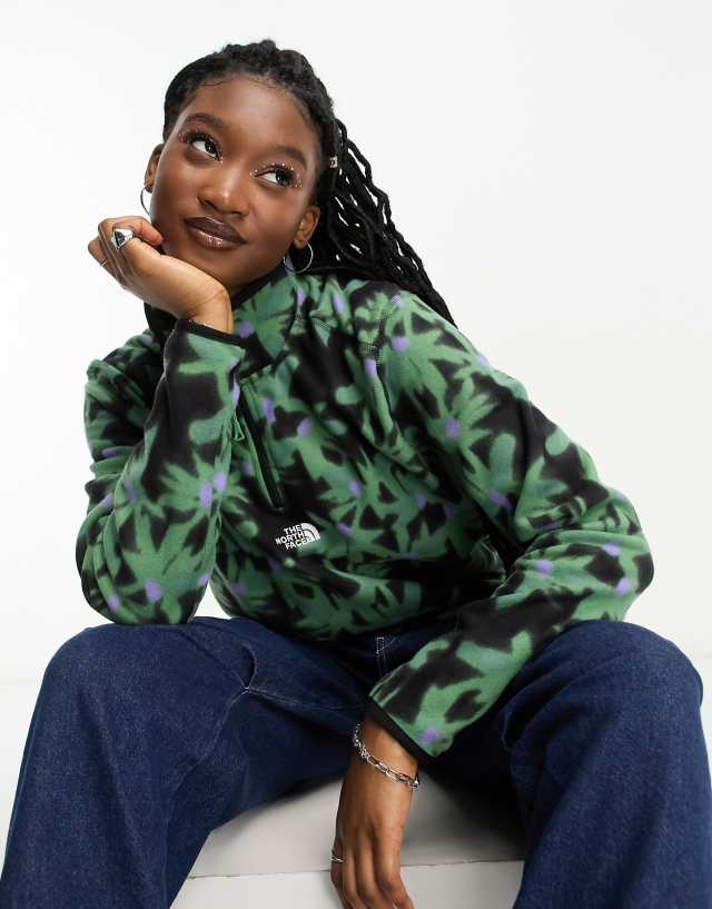 The North Face Glacier 1/4 zip oversized fleece in green flower print Exclusive at ASOS