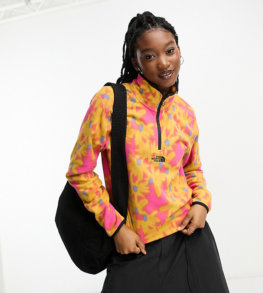 The North Face Glacier 1/4 Zip Oversized Fleece In Yellow Flower Print Exclusive At Asos