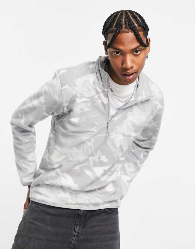 The North Face Glacier 100 1/4 zip mountain print fleece in gray - Exclusive at ASOS