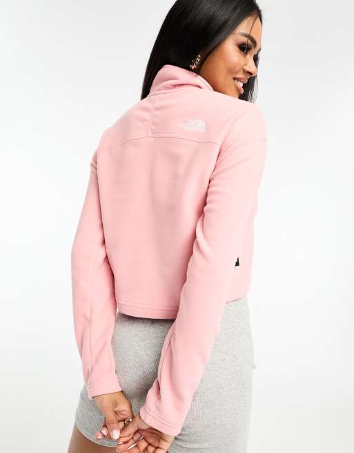 The North Face – Glacier 100 – Kurz geschnittener Pullover aus rosa Fleece mit 1/4-langem Reißverschluss, 3 von 4