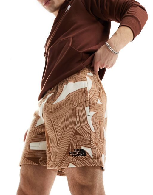 The North Face - Glacier - Brune shorts i fleece med geometrisk print - Kun hos FhyzicsShops