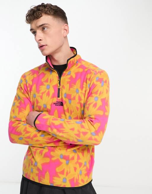 The North Face Glacier center logo 1/4 zip fleece in yellow flower print  Exclusive at ASOS