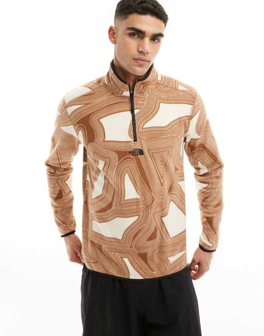 The North Face Glacier centre logo 1 4 zip fleece in brown geo lines Exclusive at ASOS