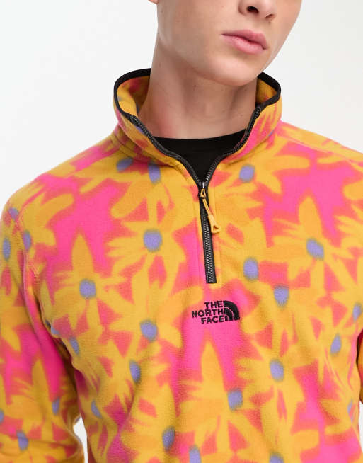 The North Face Glacier centre logo 1/4 zip fleece in yellow flower